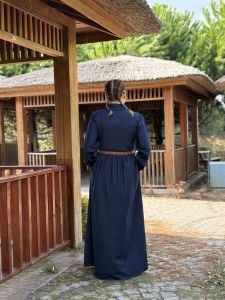 Lacivert Likralı kemerli Tamboy kot elbise