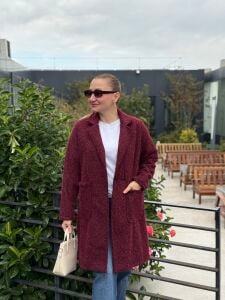 Olive Çift Cepli kaşe kaban bordo