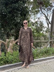 Cepli leopar viskon elbise
