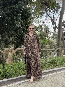 Cepli leopar viskon elbise
