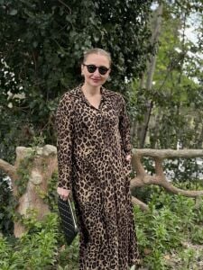 Cepli leopar viskon elbise