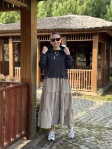 Kapüşonlu sweat elbise gri-taş