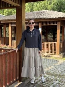 Kapüşonlu sweat elbise gri-taş