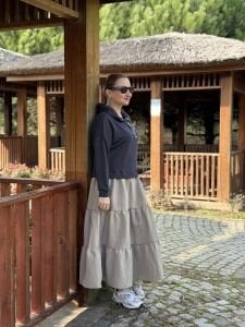 Kapüşonlu sweat elbise gri-taş