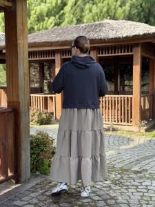 Kapüşonlu sweat elbise gri-taş