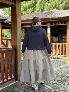 Kapüşonlu sweat elbise gri-taş