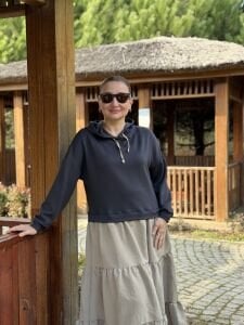 Kapüşonlu sweat elbise gri-taş