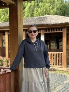 Kapüşonlu sweat elbise gri-taş