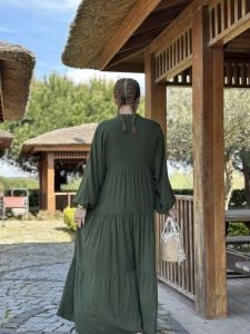 Viskon düz katleya elbise haki