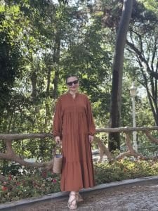 Viskon düz katleya elbise tarçın