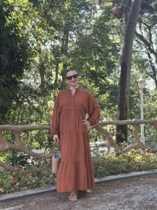 Viskon düz katleya elbise tarçın