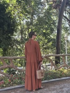 Viskon düz katleya elbise tarçın