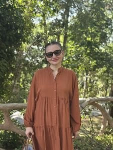 Viskon düz katleya elbise tarçın