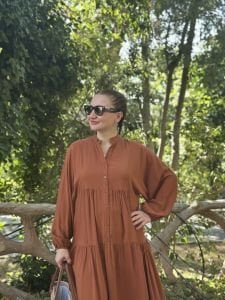 Viskon düz katleya elbise tarçın