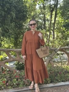 Viskon düz katleya elbise tarçın