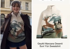 Geyikli manzara desenli polar