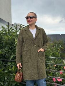 Olive Çift Cepli kaşe kaban haki