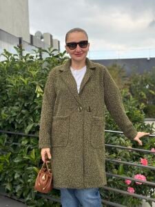 Olive Çift Cepli kaşe kaban haki