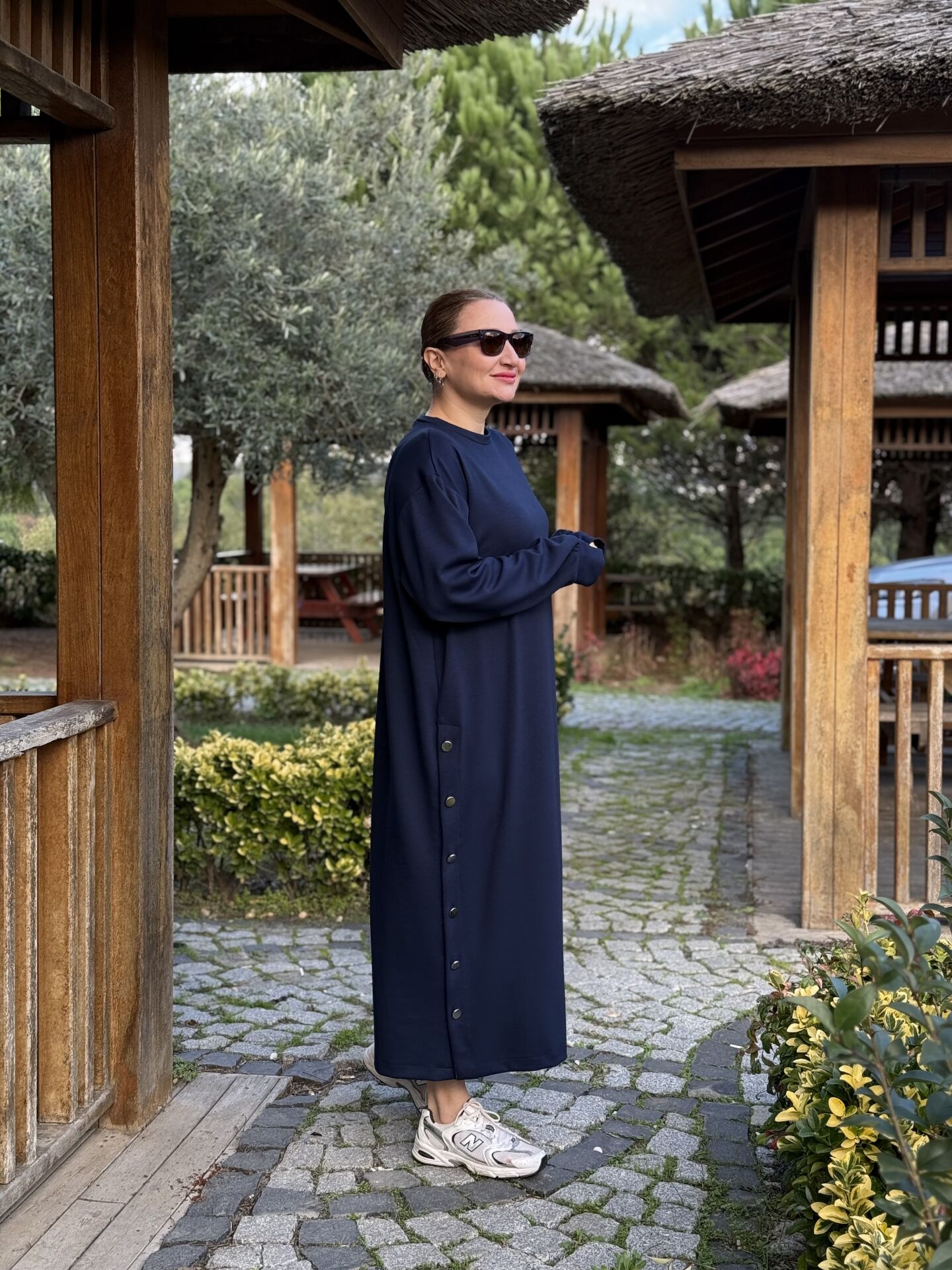 Bisiklet yaka düğme oysho elbise Lacivert