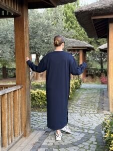 Bisiklet yaka düğme oysho elbise Lacivert