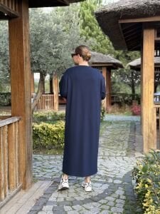 Bisiklet yaka düğme oysho elbise Lacivert