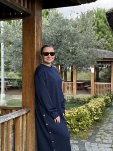 Bisiklet yaka düğme detaylı elbise Lacivert