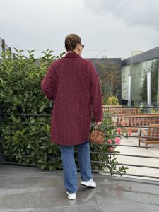 Vintage düğme detaylı Kaşe kaban Bordo