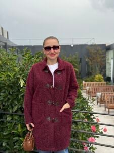 Vintage düğme detaylı Kaşe kaban Bordo