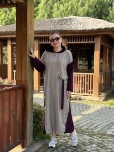 Vera tasarım elbise mor-taş