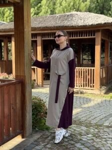 Vera tasarım elbise mor-taş