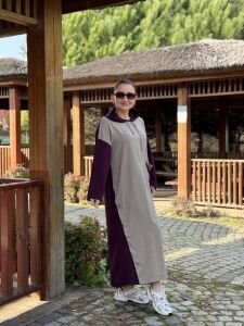 Vera tasarım elbise mor-taş