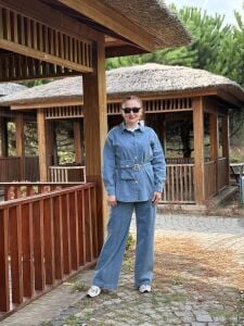 Çanta kemerli Likralı Kot Takım Mavi