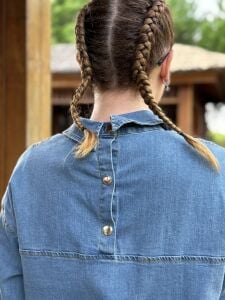 Çanta kemerli Likralı Kot Takım Mavi