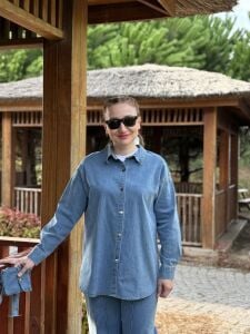 Çanta kemerli Likralı Kot Takım Mavi