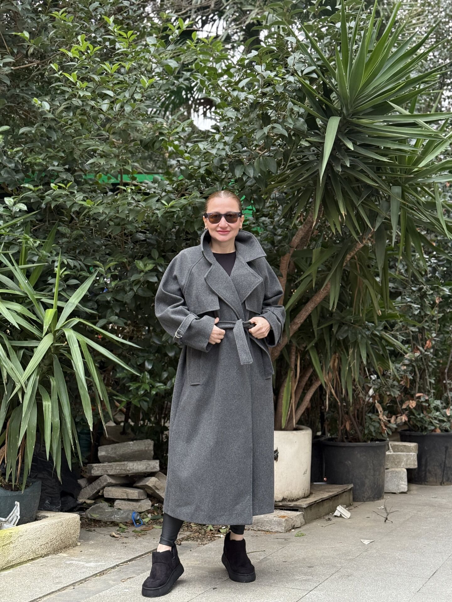 Antrasit Oversize kuşaklı kaşe Kaban