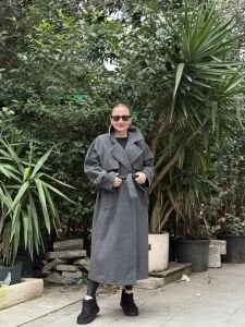 Antrasit Oversize kuşaklı kaşe Kaban