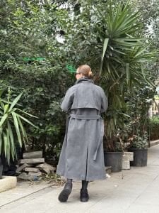 Antrasit Oversize kuşaklı kaşe Kaban