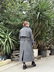 Antrasit Oversize kuşaklı kaşe Kaban