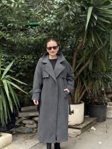 Antrasit Oversize kuşaklı kaşe Kaban