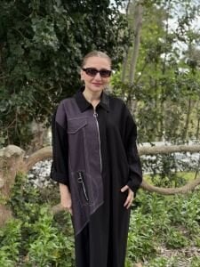Denim detaylı tensel tasarım elbise siyah-mürdüm