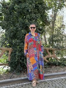 Renkli patchwork Gömlek Elbise