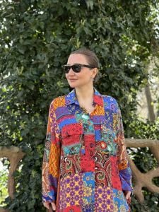 Renkli patchwork Gömlek Elbise