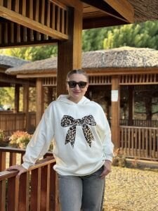 Kapüşonlu kurdela sweat beyaz