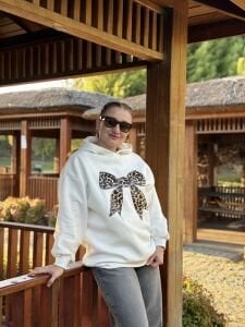 Kapüşonlu kurdela sweat beyaz