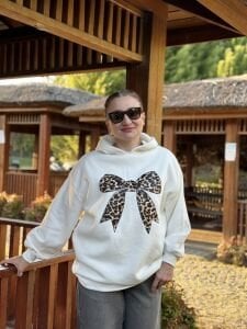 Kapüşonlu kurdela sweat beyaz