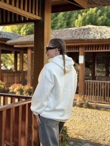 Kapüşonlu kurdela sweat beyaz