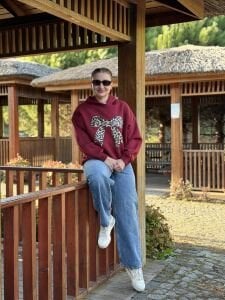 Kapüşonlu kurdela sweat bordo