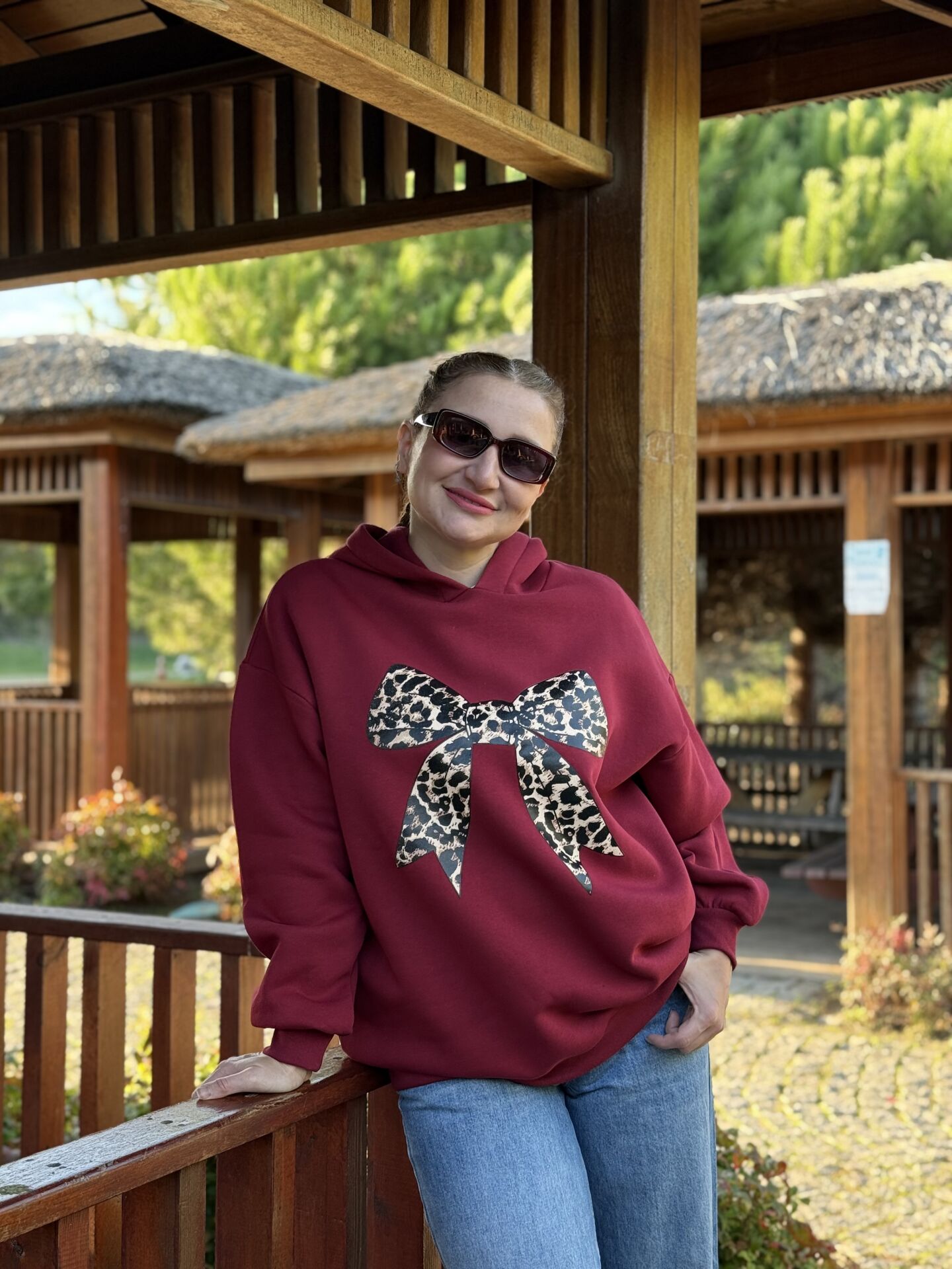 Kapüşonlu kurdela sweat bordo