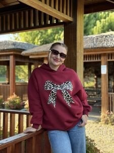 Kapüşonlu kurdela sweat bordo