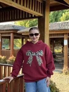 Kapüşonlu kurdela sweat bordo